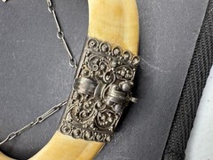 Vintage 19th Century Bear Double Tusk Pendant & Chain