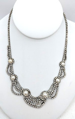 Vintage Rhinestone Necklace Glass Pearl Draped Formal Wedding 14-17in