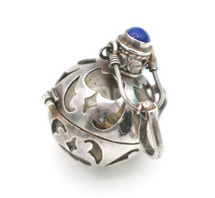 VTG Sterling Silver Golden Rutilated Quartz Harmony Ball w/ Lapis Lazuli Pendant