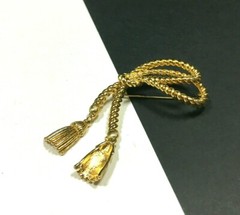 Vintage ICONIC Knotted Rope TASSEL Brooch Nautical Gold PL Dangle R191i