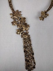 Vintage Smoky Gray Rhinestone Open Flower Choker 5 Dangle Necklace Gorgeous