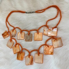 Vtg Geometric Necklace Mother of Pearl Orange Dyed Art to Wear Beachy Boho 13827