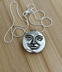 Full Moon Face Locket Necklace Sterling Silver Chain Secret Pillbox Vtg Pendant