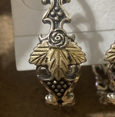 VTG Sterling Wheeler WM Co Black Hills Design Rose Leaves Hoop Stud Earrings