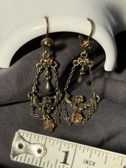 Antique Chandelier Peach Beads Earrings Alloy Metal Self Clasp Beautiful 2inch