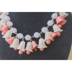 Vintage Bell Beaded Choker Necklace Pink & Purple Dangle Beads Adjustable