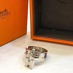 HERMES Kelly H Charm Scarf Ring Silver Brown 20mm