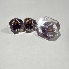 Vintage Lucite Flower Jewelry Set Earrings & Brooch Pin Purple Clear Women