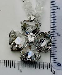 Vintage New 1990s Glass/Crystal Bead 4 Heart CZ Pendant 16”+3”Ext