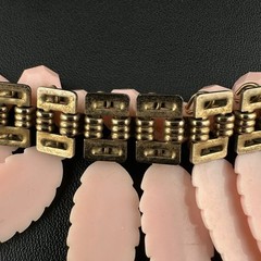 Vintage Pink Leaf Fringe Choker Necklace Carved Acrylic Beaded Chain Cha Cha