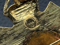 HUGE Accessocraft NYC 80s Vintage Leo Lion Shield Crown Brooch Gold Tone Enamel