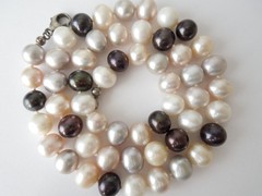 Freshwater Pearl Bead Necklace Multicolor 925 Silver Clasp 39,4 g/46 cm