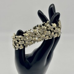 Vintage Coro Wide Linked Basket Weave Bracelet Gold-Tone Signed, Great Condition