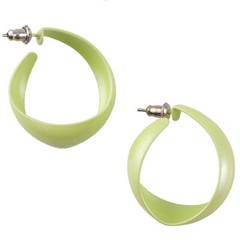 Pastel Lime Green Enamel Curved Hoop Pierced Earrings 1″ 1980s Retro