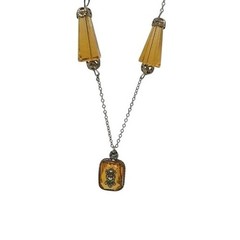 Vintage Art Deco Topaz Glass Bead Chain Czech Style Drop Markasite Necklace READ