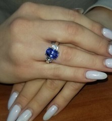 18K White Gold Engagement Ring 5.50CT. Flawless Natural Blue Sapphire Cushion