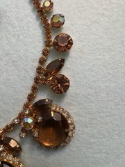 VTG D&E Juliana Root Beer Glass & Topaz Rhinestone Runway Necklace & Earrings