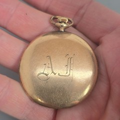 Victorian Gold-Filled/Gold-Plate Engraved Gemstone Photo Locket w/ Opal & Gems