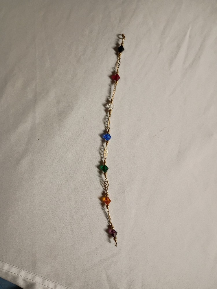 Vintage Dainty 1/20 14kt Gold Filled Multi-Colored Stone 7 Inch Bracelet 1.52gm