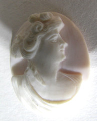 High Relief Conch Shell Cameo Lady Portrait Pink Hand Carved Loose 26mm