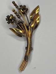 Antique Edwardian Style Rhinestone Floral Spray Brooch Trombone Clasp Signed