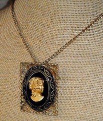 Rare Vintage Square Glass Cameo Brooch Pin Pendant Necklace Victorian Revival