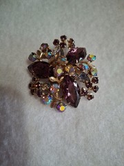 Vintage Aurora Borealis Deep Pink Lavender Purple Rhinestones & Lava Glass