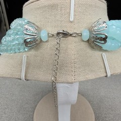 Acrylic Necklace Multi Strand Frosted Clear Blue Beads Looped 17 Inches