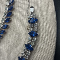 Vintage B David Silver Tone Blue Rhinestone Crystal Necklace Bracelet Clip Ons