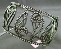 ESTATE WIDE 5.30CT DIAMOND 14K BLACK GOLD 3D FILIGREE MULTI LEAF BANGLE BRACELET