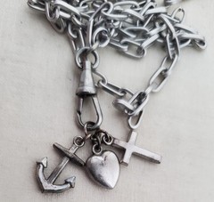 Antique Victorian Love Faith Hope Fob Charm Watch Chain 33″ Necklace Dog Clip