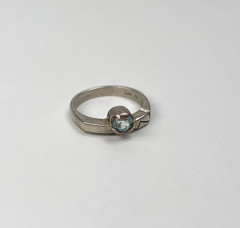 Vintage 925 N-D Sterling Silver Add On Ring w/ Round Light Blue Stone Size 8.75