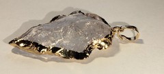 Quartz Crystal Arrowhead Pendant GOLD Plated Edge-Hand Carved-Reversible 35mm