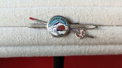 Vintage Silver Tone Enamel KREUZECK Ski Souvenir Pin Skis Poles Bavaria Germany