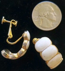Signed VENDOME Gold and White Enamel Clip On Adjustable Earrings Vintage 1970s