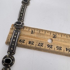 Vintage Sterling Silver 925 Marcasite and Black Onyx Link Bracelet 7.5 Inches