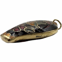 Vintage Cloisonné Butterfly Ginger Jar Pendant Gold Tone Floral Enamel Charm