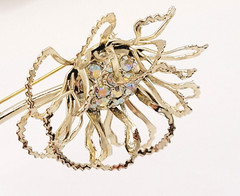 Sarah Coventry Allusions AB Crystal Gold Tone 1968 Clip On Earrings & Brooch Set