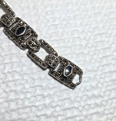 Vintage Sterling 925 Bracelet Marcasite & Onyx Stones Signed MRF 6.75in