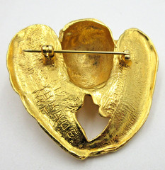 VTG SIGNED 1980S CHERUB ANGEL WINGS Brooch Pin Brushed gold tone metal Christian