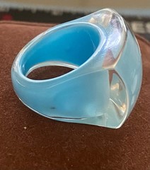 Vintage Y2K Clear Lucite Dome Ring Chunky Aqua Blue Floating Glitter Bubble Ring