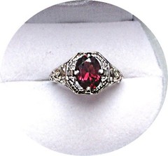 Pretty -RHODOLITE Garnet Ring – Violet Tint – Antique 14k Solid White Gold Mtg.