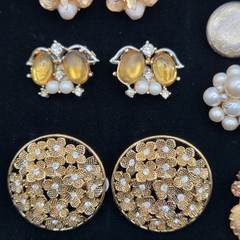 Lot of 14 Vtg Earrings Warm Gold & White Clip-On & Screwback Austria Japan Coro