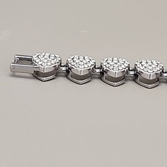 Vintage Heart Bracelet Pave Clear Rhinestones Silver Tone Linked 7.25″