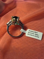 Sterling Silver Simulated Emerald Ring. Size 6.75
