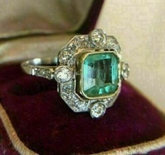 Art Deco 4.10Ct Natural Emerald Antique Vintage Wedding Ring 925 Sterling Silver