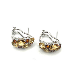 EA Earrings Huggie 0.5″ Citrine Quartz Prong Set Omega Back Cluster Sterling 925