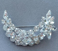 Vtg Juliana Style Crystal Moon And Stars Rhodium Plated Brooch