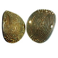 Lanvin Vintage Gold Tone Textured Stippled Oval Domed Clip On Earrings France