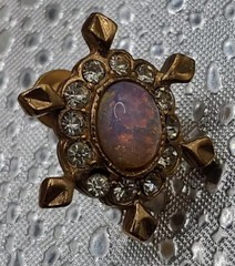 Vintage Oval Faux Fire Opal Halo Clear Rhinestone Screw Back Star Earrings
